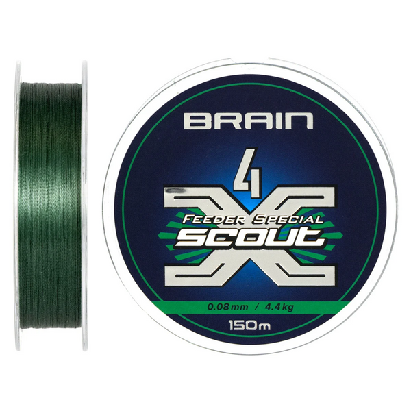 Шнур Brain Scout 4X 150m 0.08mm 4,4kg col.Deep Green 103804 фото