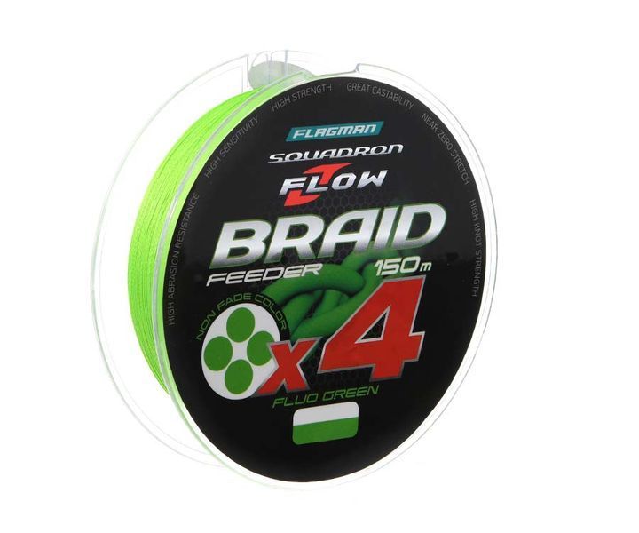 Шнур Flagman Squadron Flow Feeder Braid X4 Fluo Green 150м 0.14мм 108044 фото