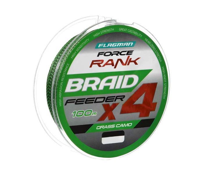 Шнур Flagman Force Rank Feeder Braid Х4 Grass Camo 100m 0,16mm 76040 фото