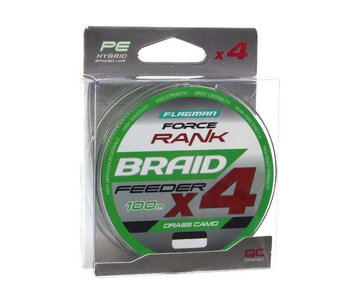 Шнур Flagman Force Rank Feeder Braid Х4 Grass Camo 100m 0,18mm 76041 фото