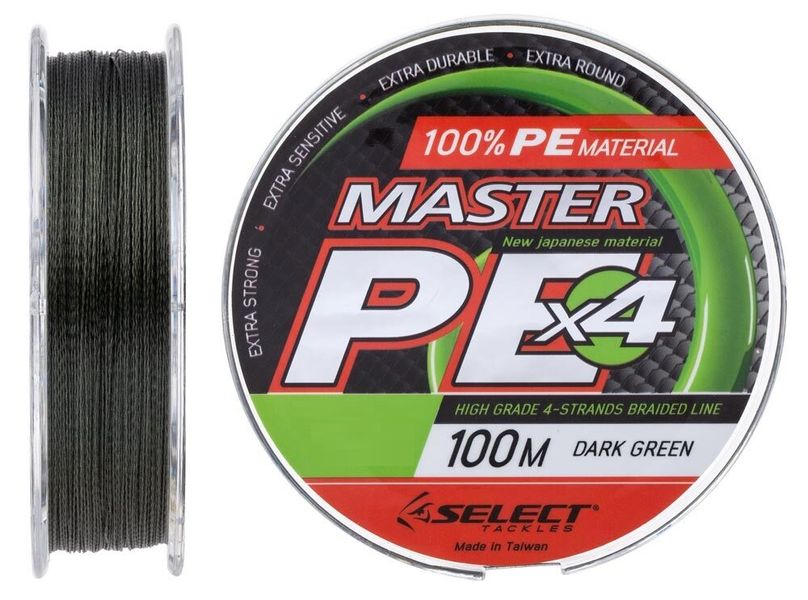 Шнур Select Master PE x4 0,27mm 100m col. Dark-Green 10666 фото