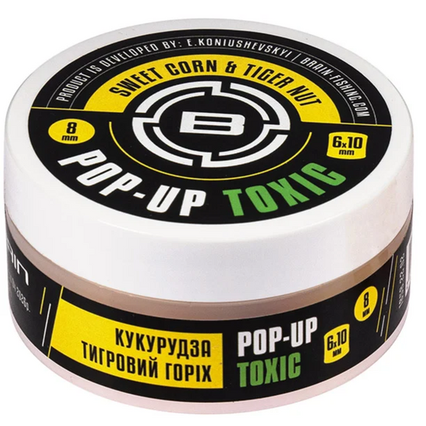 Бойли Brain Toxic Pop-Up Sweet Corn-Tiger Nut Кукурудза-тигровий горіх 10mm+8х12mm 34g 103830 фото