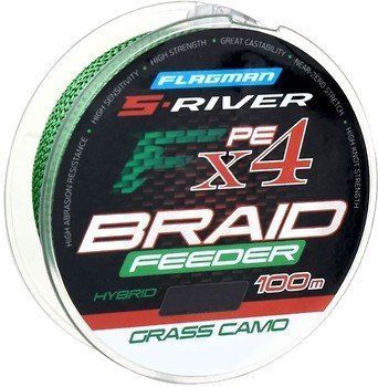 Шнур Flagman S-River Feeder Braid PE Нybrid X4 Grass Camo 0,18mm 100m 11,6kg 12259 фото