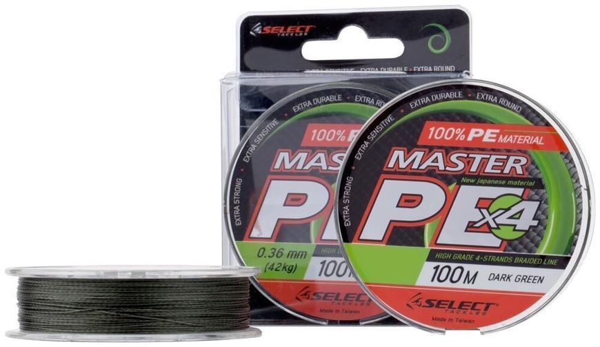 Шнур Select Master PE x4 0,20mm 100m col. Dark-Green 10680 фото Шнур Select Master PE x4 0,20mm 100m col. Dark-Green 10680 фото
