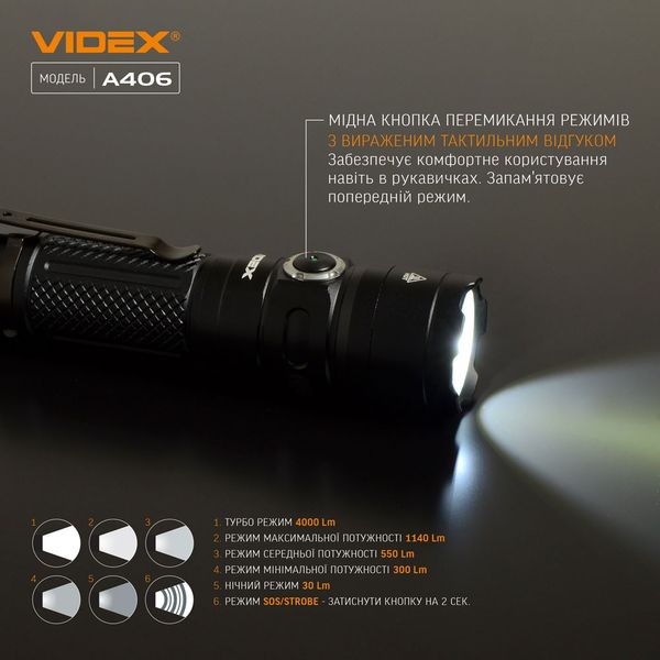 Портативний світлодіодний ліхтарик Videx VLF-A406 73476 фото