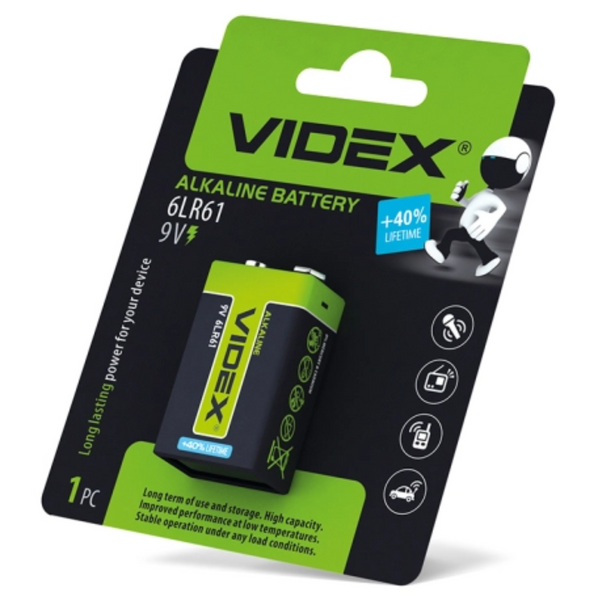 Батарейка крона лужна Videx 6LR61/9V/B 75106 фото Батарейка крона лужна Videx 6LR61/9V/B 75106 фото