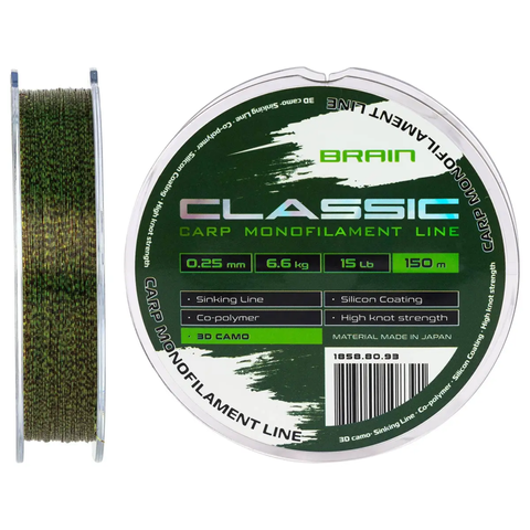 Волосінь Brain Classic Carp Line 3D (camo) 150m 0.25mm 15lb 6.6kg 111972 фото