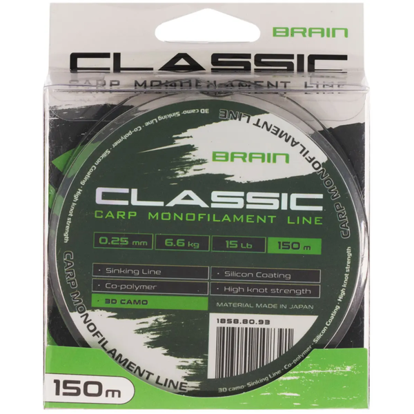 Леска Brain Classic Carp Line (3D camo) 150m 0.28mm 18lb 7.9kg 111973 фото Леска Brain Classic Carp Line (3D camo) 150m 0.28mm 18lb 7.9kg 111973 фото